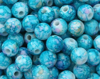 Turquoise Mottled Round Beads 8mm 10mm 12mm - Acrylic Turquoise Marbled Beads - Mottled Beads - Mottled Jewelry - Mottled Necklace