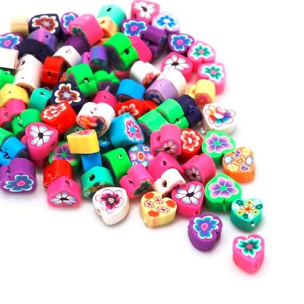 Perles de cœur en polymère, cœurs Fimo, cœurs en argile, bijoux pour enfants, 8mm 10mm, 25 pcs / sac