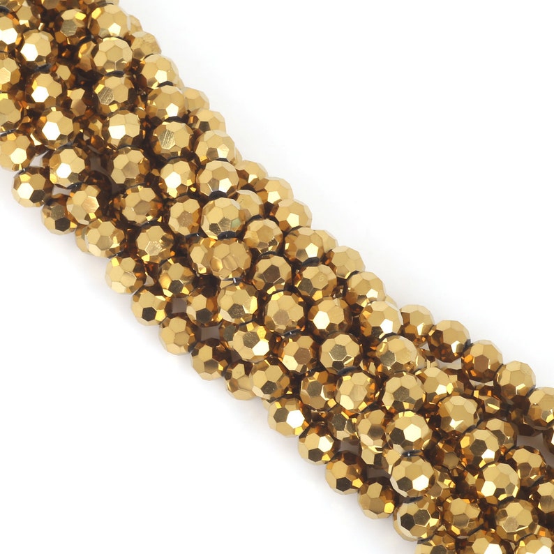 100 pcs Gold Faceted Crystal Beads, Round Shaped 6mm image 1