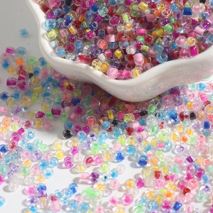 12/0 8/0 6/0 Perline di semi trasparenti foderate di colore assortito 2mm 3mm 4mm - Colore arcobaleno trasparente all'interno di perline di semi di vetro - Rocailles foderate di colore