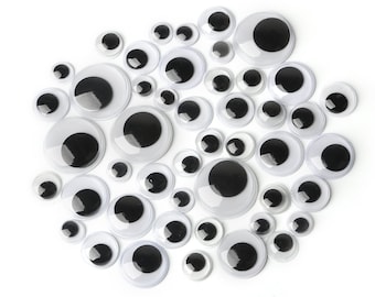 100pcs MIX SIZE Googly Wiggly Eyes - Assorted Flatback Plastic Black Pupil - Wiggly Moving Eye - 8mm / 10mm / 12mm / 15mm / 20mm