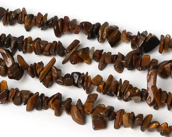 Natural Tiger Eye Chip Beads , 3-5mm in size, 34" strand