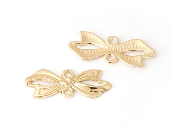 10pcs - Bow Charm, Gold Plated Bow Tie Pendant, Bow Pendant, Gold Necklace Charm, Gold Charm, Charm Bracelet 28*10mm