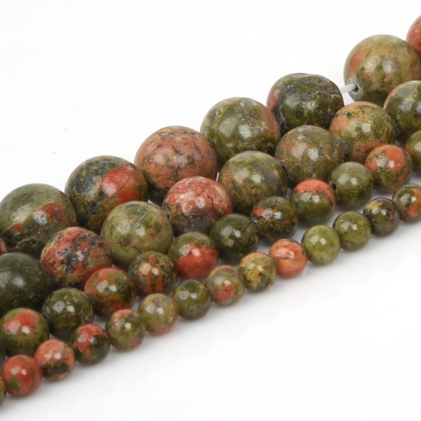 Natural Unakite Beads Round, 4mm 6mm 8mm 10mm, 15.5" Strand Loose Beads