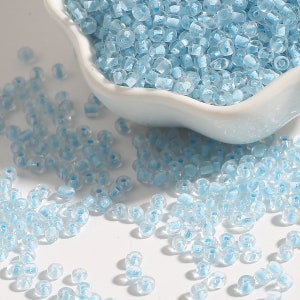 12/0 8/0 6/0 Sky Blue Color Lined Clear Seed Beads 2mm 3mm 4mm - Transparent Blue Color Inside Glass Seed Beads - Blue Color Lined Rocailles