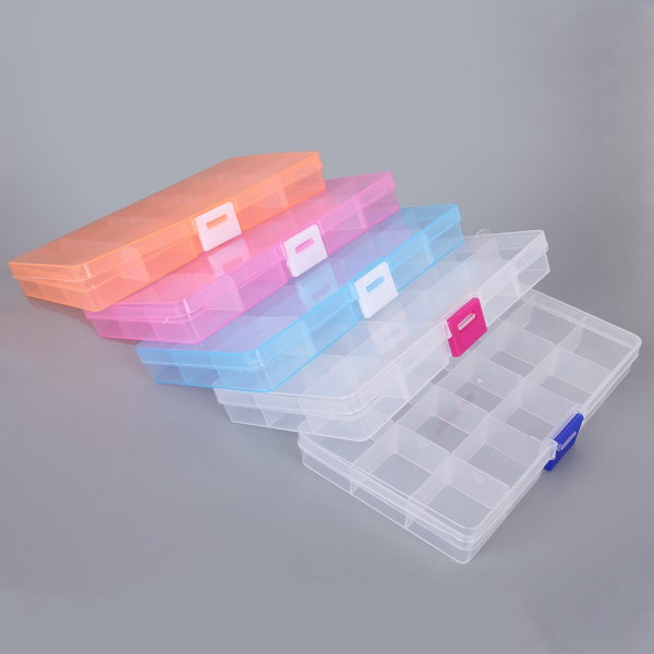 15 Grid Adjustable Transparent Jewelry Storage Box - Ring Earring Beads Case Plastic Portable Organizer Box 17.4 x 9.8 x 2.2cm