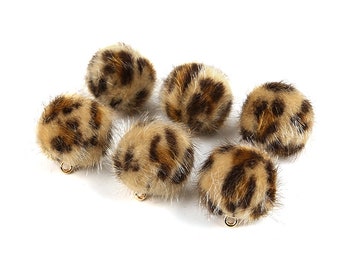 15MM Brown Leopard Pom Pom Charms, Earring Charms, Earring Findings, Fur Ball Charm, Fuzzy Ball Charm, Hair Ball, 10 pcs / sac