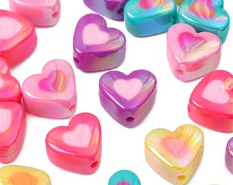 17x15mm Acrylic AB Heart Beads - Heart Charm - Heart Jewelry - Pink Green Purple Yellow - 11mm Thick - 2mm Hole Size - 10 Pcs