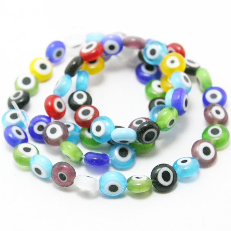 Assorted Evil Eye Beads 6mm 8mm Flat Round Evil Eye Beads Etsy