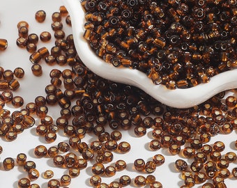 12/0 8/0 6/0 Brown Rondelle Seed Beads 2mm 3mm 4mm - Silver Lined Brown Glass Seed Beads - Brown Rocailles - Brown Seed Beads