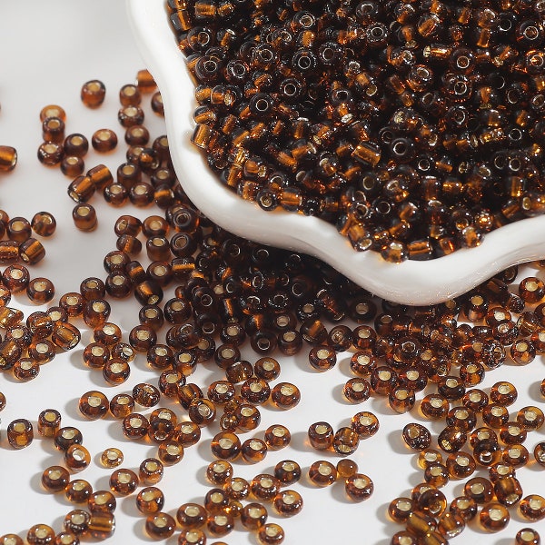 12/0 8/0 6/0 Brown Rondelle Seed Beads 2mm 3mm 4mm - Silver Lined Brown Glass Seed Beads - Brown Rocailles - Brown Seed Beads