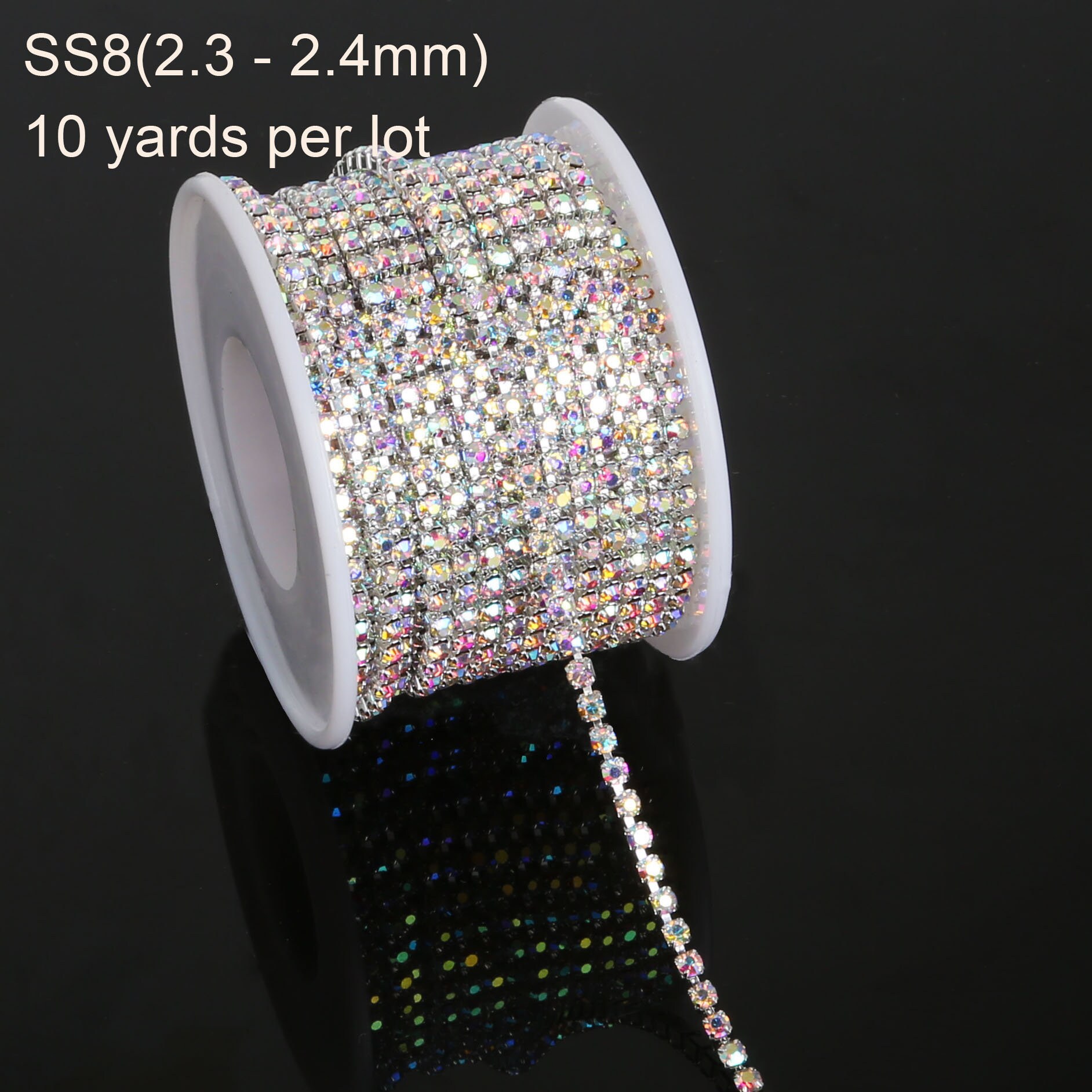 AB Rainbow Rhinestones Silver Chain (180cm)