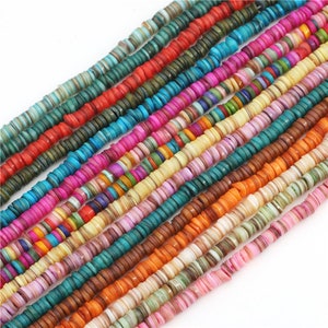 8mm Natural Shell Heishi Beads 16 Different Color Choices, Pink Blue Green Rainbow Orange Yellow Multi Color, 180-190 pieces, 15&quot; Strand