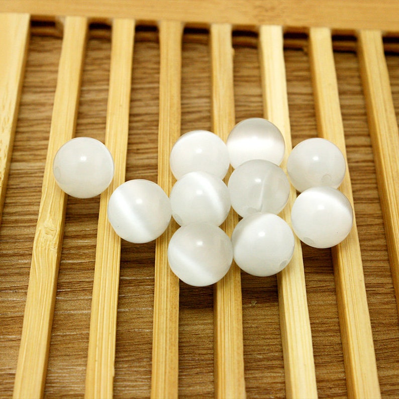 White Cat Eye Beads 4mm 6mm 8mm 10mm 12mm Loose Gemstone Round Etsy