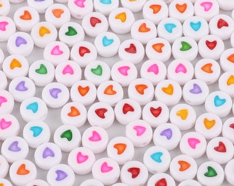 100 Colorful Hearts for Letter Beads - 7mm Rainbow Little Heart Round Beads for use with Alphabet Beads
