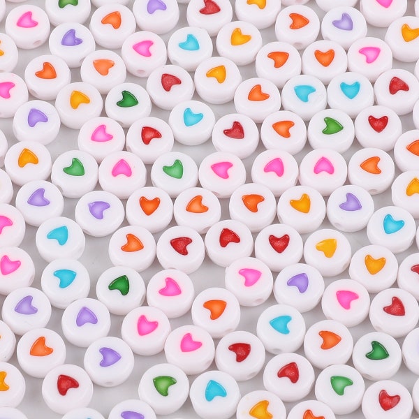 100 Colorful Hearts for Letter Beads - 7mm Rainbow Little Heart Round Beads for use with Alphabet Beads