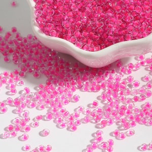 12/0 8/0 6/0 Neon Colore Rosa Foderato Perle di Semi Trasparenti 2mm 3mm 4mm - Colore Rosa Trasparente All'interno Seme di Vetro - Colore Neon Foderato Rocailles