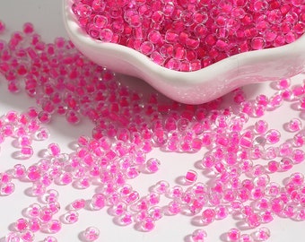 12/0 8/0 6/0 Neon Pink Color Lined Clear Seed Beads 2mm 3mm 4mm - Transparent Pink Color Inside Glass Seed - Neon Color Lined Rocailles