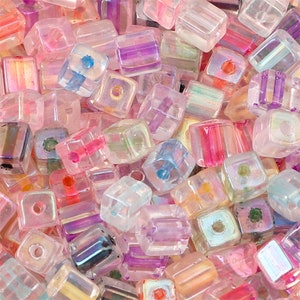 5mm Rainbow Mix Cube Beads in 24 COLORS - Candy Color Glass Cube Seed Beads - Square Shape Cube Bead - 1mm Hole Size - 50 Pieces