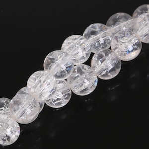 Cracked Crystal Quartz Clear Transparent Smooth Round Ball, Crackle Sphere Natural Loose Gemstone Beads - Full Strand (4mm, 6mm, 8mm, 10mm)