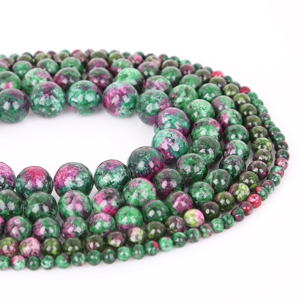 Ruby in Zoisite Beads | Round Natural Gemstone Loose Beads | Sold by Strand | 4mm 6mm 8mm 10mm 12mm