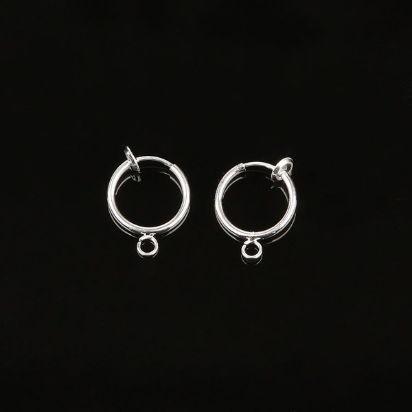 4pcs Silver Spring Clip On Earring Finding, Silver Hoop Clip Earring Component with Loop Non Pierced Earring Supply