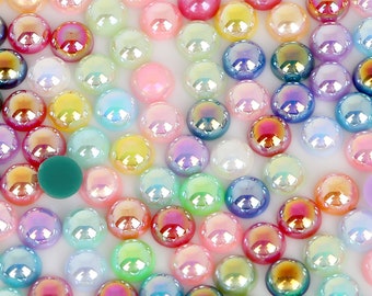 8 SIZES Iridescent Assorted Flatback Half Round Pearls for Embellishments - Mixed Pearls - 3mm 4mm 5mm 6mm 8mm 10mm 12mm 14mm