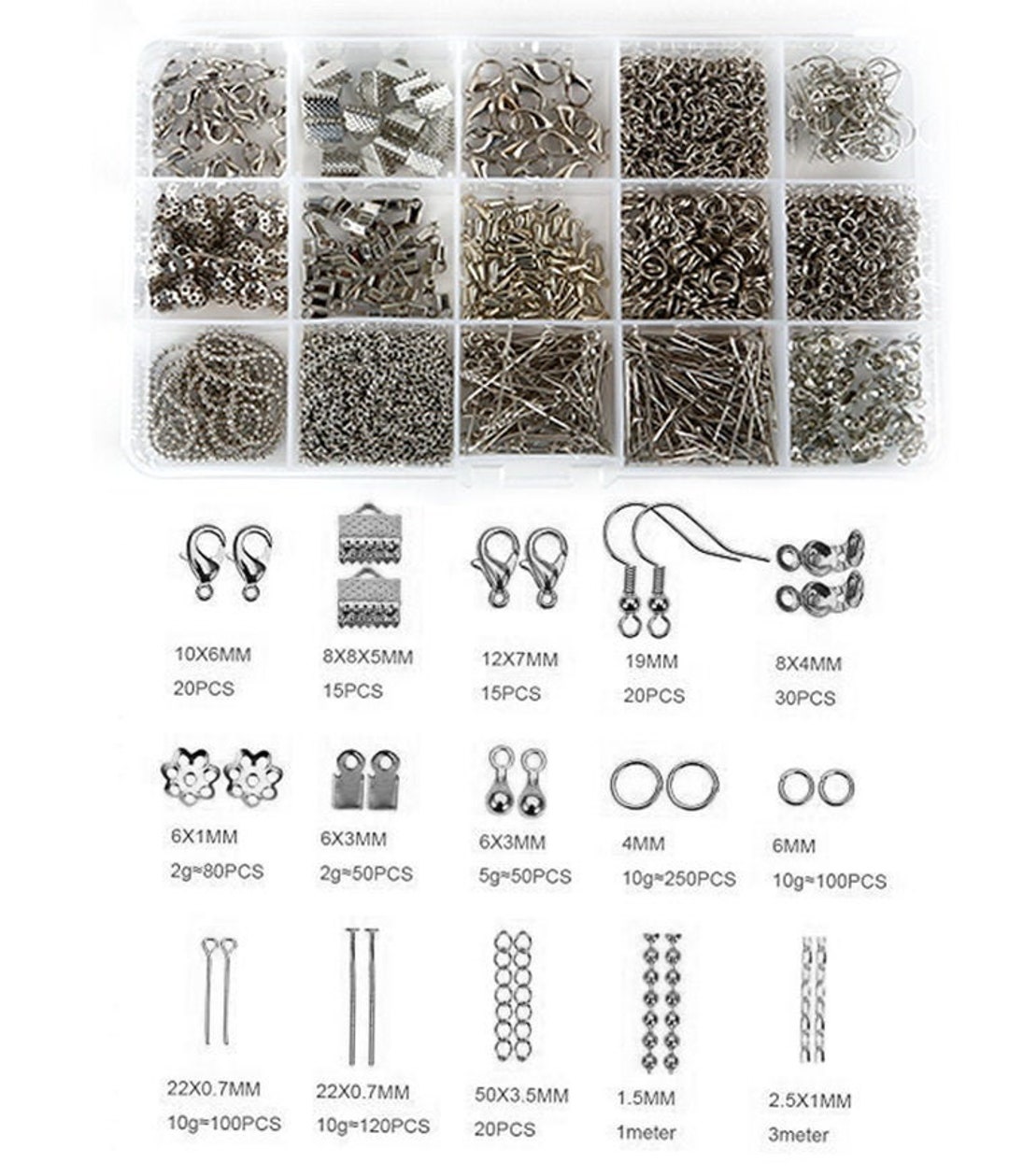 Jewelry Findings Set Making Fixing Kit Lobster Clasps Jump Rings Earring  Hooks Back Extender Chain Necklace