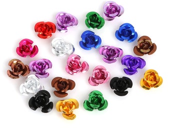 100 Metal Rose Flower Beads, Aluminum Metallic Rose Beads, 6mm 8mm 12mm, Rose Bead Jewelry Supply, Light Weight Aluminum Findings