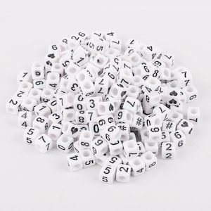 100 White Heart Number Hashtag Cube Beads, White Acrylic Cube DIY, Square Number Heart Hashtag Mix Beads