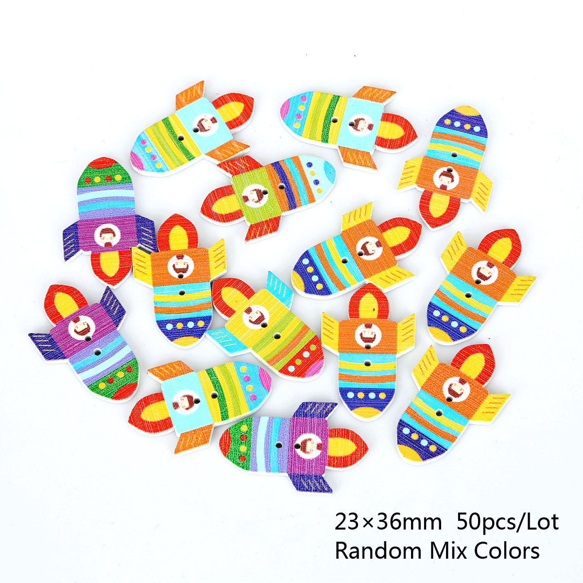Rocket Buttons 50pcs - Rocket Theme Wooden Buttons - Two Hole Mix Rocket Buttons ...
