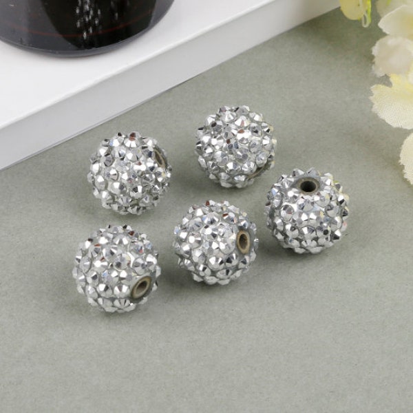 AB Silver Rhinestone Ball Beads, Crystal Decored Filigree Round Beads, Disco Ball Jewelry Beads, 12mm 14mm 16mm 18mm 20mm