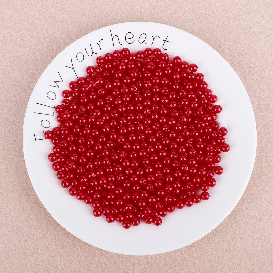 Red Imitation Pearls, Czech Round Faux ABS Resin Pearls in 4mm, 6mm