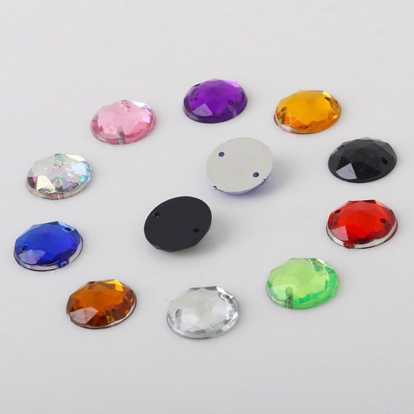 10 Colors Sew On Flat Back Acrylic Round Crystal Rhinestones - 14mm 18mm - 50pcs