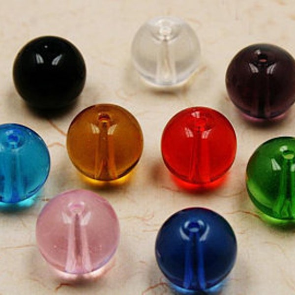 9 couleurs Perles de verre de cristal rondes lisses, 4mm 6mm 8mm 10mm 12mm