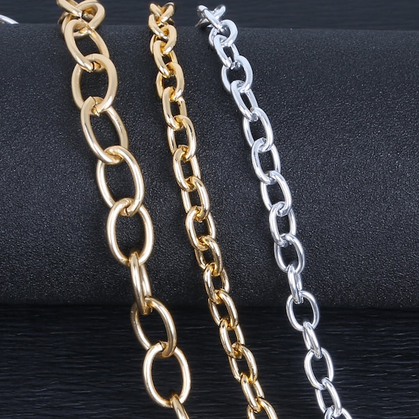 3 Metros Redondo Oro o Silver Link Chain - Gold Round Chain - Silver Round Chain - Collar Chain - 10x7mm 15x11mm