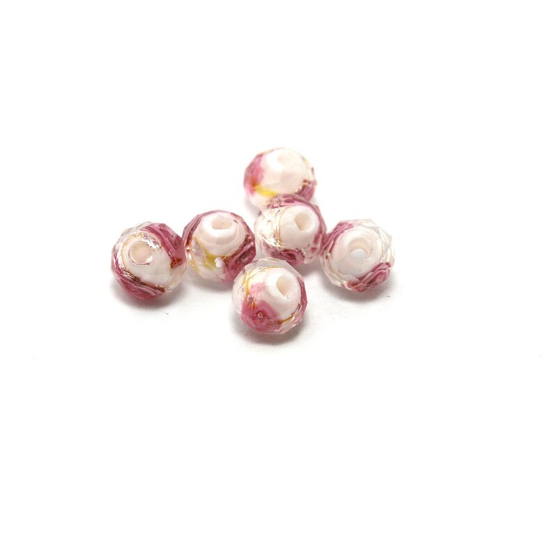 6x8mm 8x10mm 6pcs Pink Flower Inside Rondelle Faceted Loose Lampwork Exquisite Crystal Glass Beads