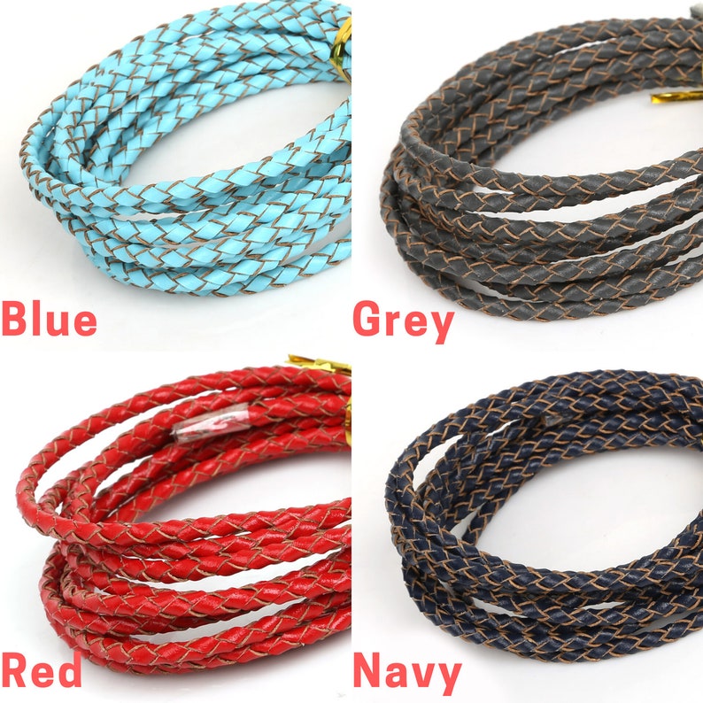 3/4/5mm Round Braided Leather 10 Colors High-Quality Bolo Braided Leather Cord Bracelet Leather Cord image 3