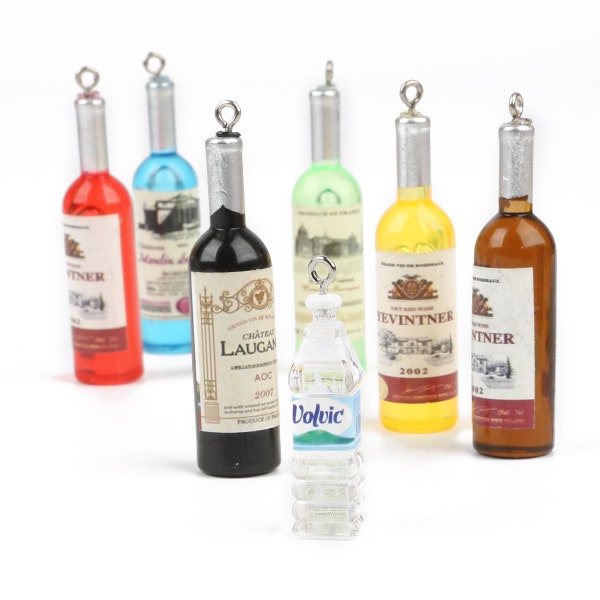 4 Piece Set- Resin Wine Bottle Pendants Wine Labels Champagne Bottles Multicolor Wine Glass Themed Charm Set Plastic Charms High Quality