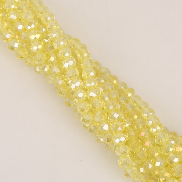 Glass Rondelle Yellow AB Beads - 6mm - Yellow AB Briolette Spacers Crystal Glass Rondelle Czech Style