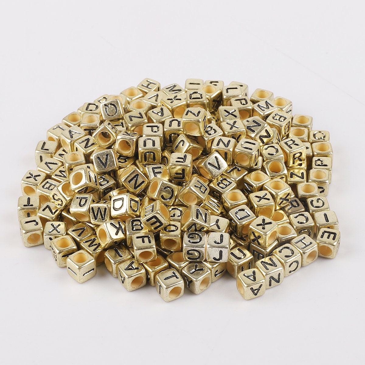 100 Gold Letter Cube Beads, Gold Alphabet Cube Beads, Gold Acrylic Cube  DIY, Square Letter Beads