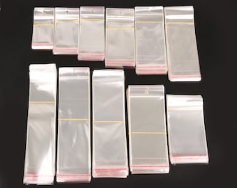 11 SIZES 100pcs Clear Self Adhesive Seal Plastic Bags - Transparent Resealable Cellophane OPP Packing Poly Bags