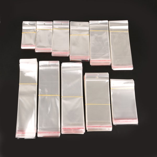 11 SIZES 100pcs Clear Self Adhesive Seal Plastic Bags - Transparent Resealable Cellophane OPP Packing Poly Bags