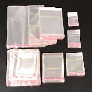 Sacs en plastique transparents auto-adhésifs, 12 tailles, 200 pièces, sacs en Poly transparents refermables en Cellophane OPP d'emballage image 2