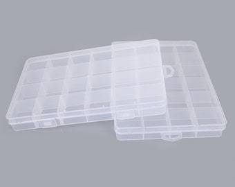 Caja de almacenamiento de joyería transparente ajustable con 24 rejillas, caja organizadora portátil de plástico con cuentas para pendientes y anillos, 19x13x3,6 cm