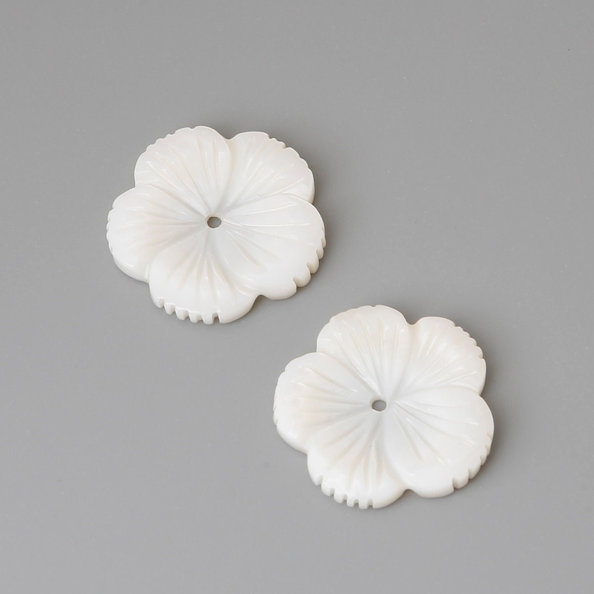 1pc - White Mother of Pearl Shell Flowers 18mm, Top Drilled Carved Flower Charms, Hole Size 2.8mm