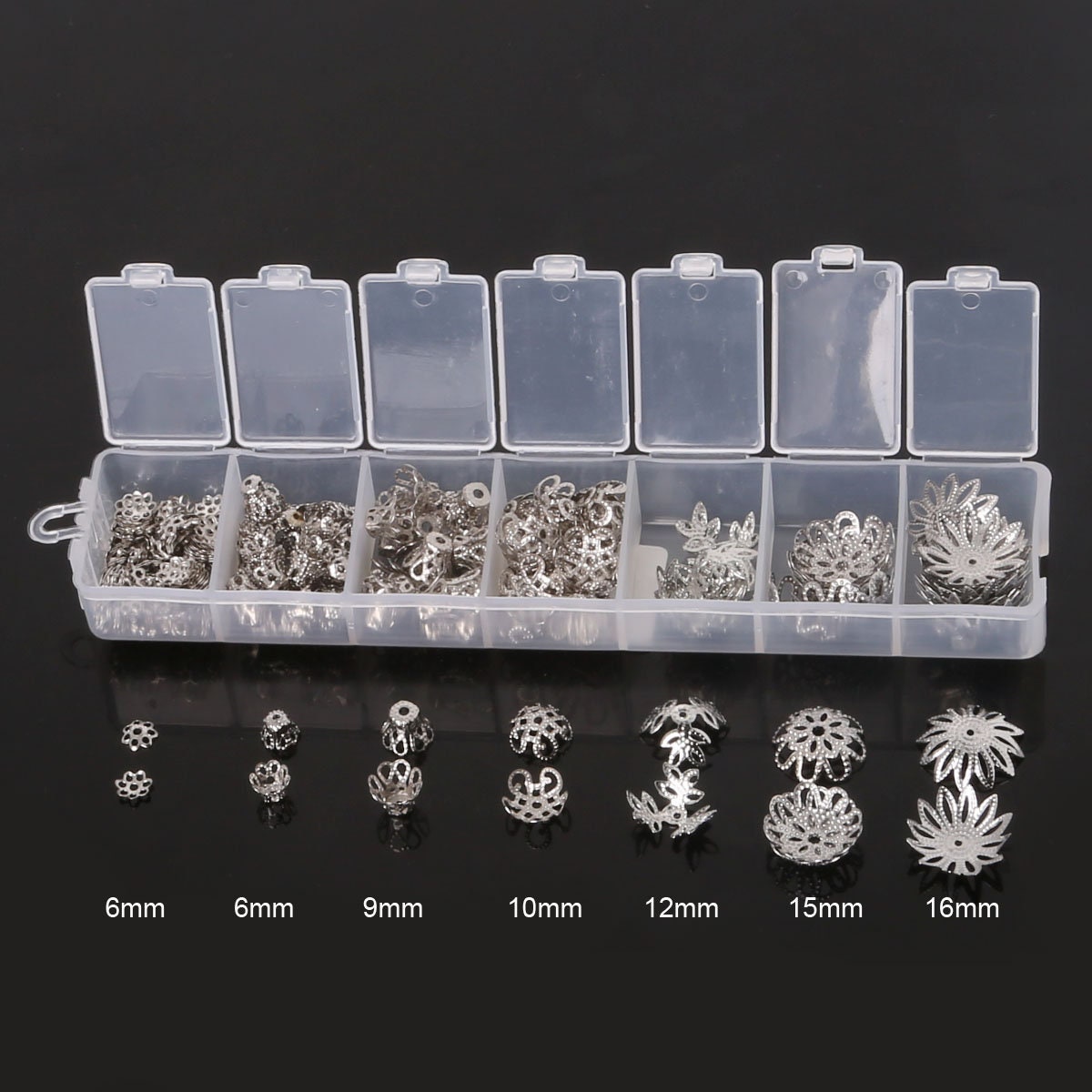 Pack of 6 10mm Filigree Bead Caps in a Silver Tone