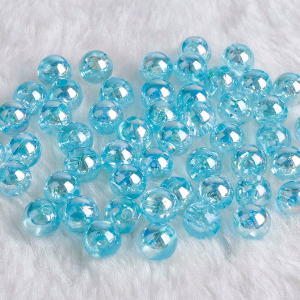 AB Transparent Baby Blue Acrylic Beads Iridescent Beads - Round Clear Gumball Bubblegum Glitter Beads - 6mm 8mm 10mm