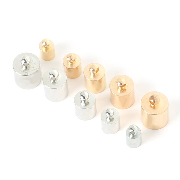 50/100 pcs Gold/Silver Plated Brass Barrel Cord End Caps, 5 Sizes, Glue on End Caps for Leather Tassel Chain