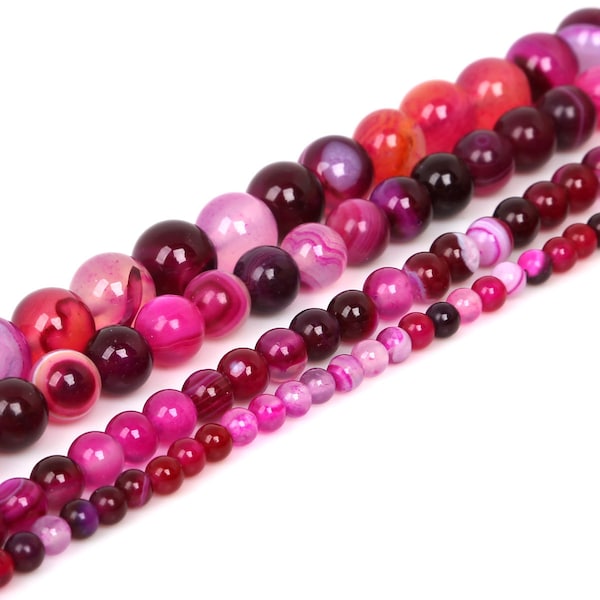 Pink Rose Agate Beads, Red Lace Agate Beads, Polished Fuschia Sardonyx Agate Veined Loose Bead Strands, Size 4mm 6mm 8mm 10mm